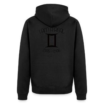 ZWILLINGE STERNZEICHEN - Unisex Premium Bio Zip Hoodie - Schwarz - Hinten - Nico (187cm)
