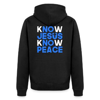 Know Jesus know peace Christian gift - Unisex Premium Organic Zip Hoodie - black - Back - Nico (187cm)
