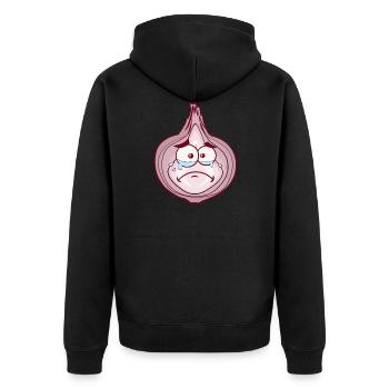 Onion Face > Crying Onion Head > Comic Onion Shirt - Unisex Premium Bio Zip Hoodie - Schwarz - Hinten - Nico (187cm)