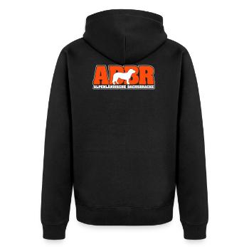 ALPENLÄNDISCHE DACHSBRACKE ADBR - Unisex Premium Bio Zip Hoodie - Schwarz - Hinten - Nico (187cm)