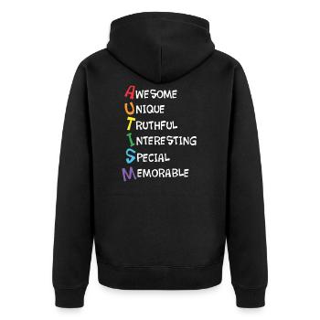 Impressionnant T-shirt Acrostic Awareness Awism - Veste à capuche bio Premium Unisexe - noir - Dos - Nico (187cm)