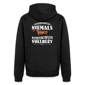 Vollblut Pferde Shirt-UNF - Unisex Premium Bio Zip Hoodie - Schwarz - Hinten - Nico (187cm)