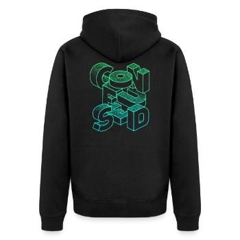verwirrt - Unisex Premium Bio Zip Hoodie - Schwarz - Hinten - Nico (187cm)