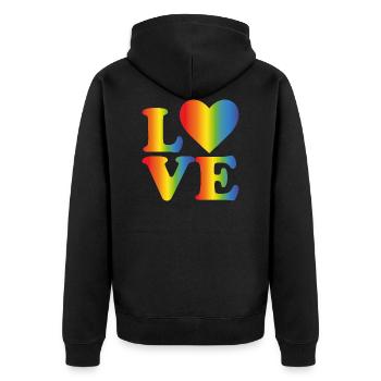 Liebe LGBT Regenbogen - Unisex Premium Bio Zip Hoodie - Schwarz - Hinten - Nico (187cm)