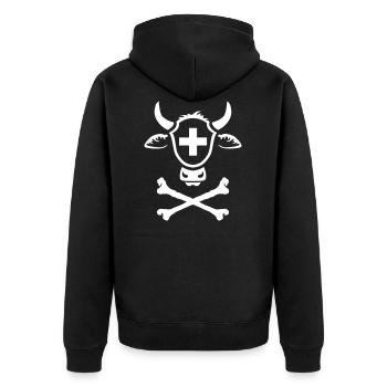 KUHKOPF IM TOTENKOPF TATTOO STYLE. T-SHIRT - Unisex Premium Bio Zip Hoodie - Schwarz - Hinten - Nico (187cm)