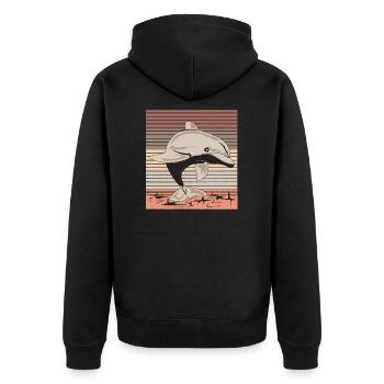 Delfin - Unisex Premium Bio Zip Hoodie - Schwarz - Hinten - Nico (187cm)
