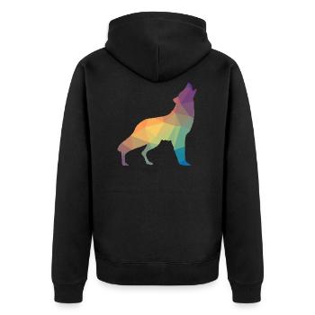 Wolf Mosaik, Silhouette, Profil - Unisex Premium Bio Zip Hoodie - Schwarz - Hinten - Nico (187cm)