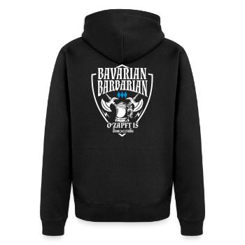Pen and paper bavarian barbarian - Unisex Premium Bio Zip Hoodie - Schwarz - Hinten - Nico (187cm)