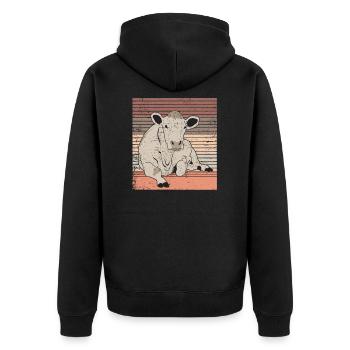 Kuh - Unisex Premium Bio Zip Hoodie - Schwarz - Hinten - Nico (187cm)