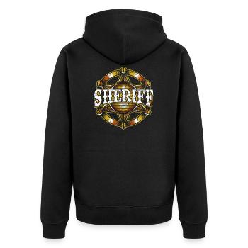 Sheriff Marke Wilder Westen Texas Western - Unisex Premium Bio Zip Hoodie - Schwarz - Hinten - Nico (187cm)