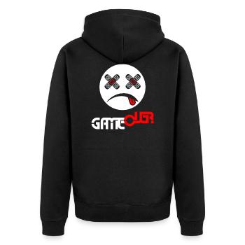 GAME OVER - Unisex Premium Organic Zip Hoodie - black - Back - Nico (187cm)