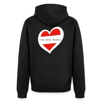 I am from Austria. - Unisex Premium Organic Zip Hoodie - black - Back - Nico (187cm)