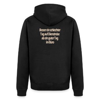 Lustiger Spruch Beruf Dienstreise - Unisex Premium Bio Zip Hoodie - Schwarz - Hinten - Nico (187cm)