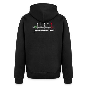 Du verstehst das nicht - Motorrad Herzschlag - 6 - Unisex Premium Bio Zip Hoodie - Schwarz - Hinten - Nico (187cm)