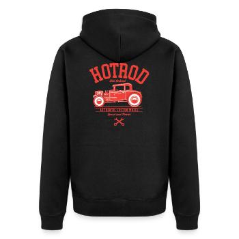 Klassisches Hot Rod Auto T-Shirt - Unisex Premium Bio Zip Hoodie - Schwarz - Hinten - Nico (187cm)