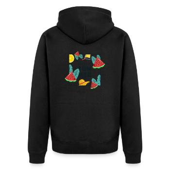 Hello Summer | Wassermelone Orange Limo Geschenk - Unisex Premium Bio Zip Hoodie - Schwarz - Hinten - Nico (187cm)