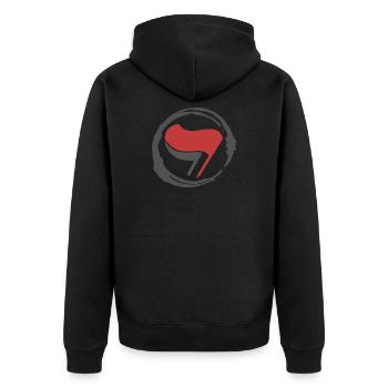 Antifa Flagge Fahne Antifaschistische Aktion - Unisex Premium Bio Zip Hoodie - Schwarz - Hinten - Nico (187cm)