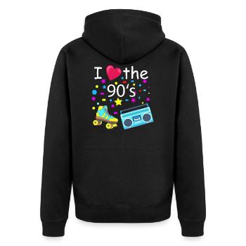 J'adore les années 90 - T-shirt rétro années 90 - Veste à capuche bio Premium Unisexe - noir - Dos - Nico (187cm)