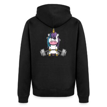 Einhorn fitness bodybuilding yoga gym geschenk - Unisex Premium Bio Zip Hoodie - Schwarz - Hinten - Nico (187cm)