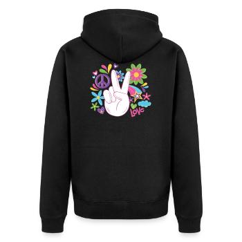 Peace Weltfrieden Flower Power Geschenk 70er Love - Unisex Premium Bio Zip Hoodie - Schwarz - Hinten - Nico (187cm)