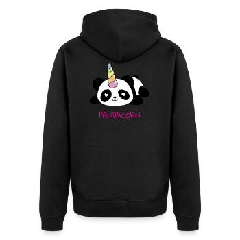 Pandacorn, Panda, Einhorn, Unicorn, Geschenk Idee - Unisex Premium Bio Zip Hoodie - Schwarz - Hinten - Nico (187cm)