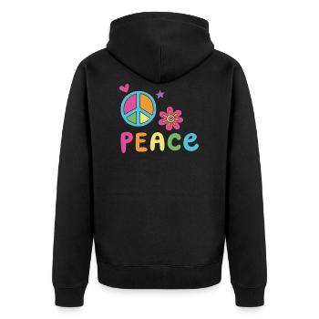 Peace Weltfrieden Flower Power Geschenk 70er Love - Unisex Premium Bio Zip Hoodie - Schwarz - Hinten - Nico (187cm)