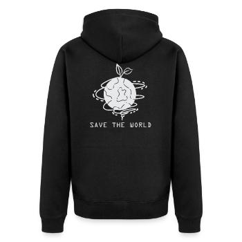 Save the World - Unisex Premium Bio Zip Hoodie - Schwarz - Hinten - Nico (187cm)