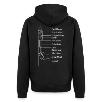 Silvester Pyro Rakete - Unisex Premium Bio Zip Hoodie - Schwarz - Hinten - Nico (187cm)