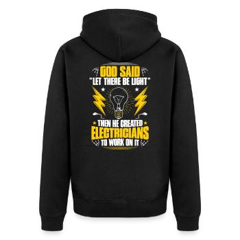Elektroniker Elektriker Elektroinstallateur - Unisex Premium Bio Zip Hoodie - Schwarz - Hinten - Nico (187cm)