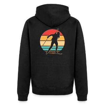 Biathlon Sportler Skilauf - Unisex Premium Bio Zip Hoodie - Schwarz - Hinten - Nico (187cm)