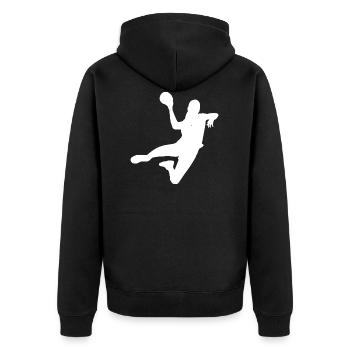 Handball player Handball player jump throwing block - Unisex Premium Organic Zip Hoodie - black - Back - Nico (187cm)
