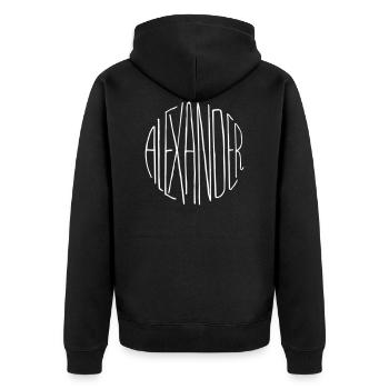 Alexander Geschenk - Unisex Premium Bio Zip Hoodie - Schwarz - Hinten - Nico (187cm)