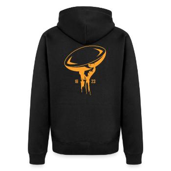 Rugby 1823 - Unisex Premium Bio Zip Hoodie - Schwarz - Hinten - Nico (187cm)
