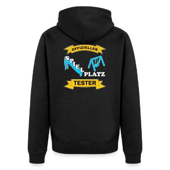Spielplatz Tester - Unisex Premium Bio Zip Hoodie - Schwarz - Hinten - Nico (187cm)