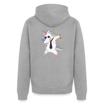 Dabbing unicorn with bow and arrow gift - Unisex Premium Organic Zip Hoodie - heather grey - Back - Nico (187cm)