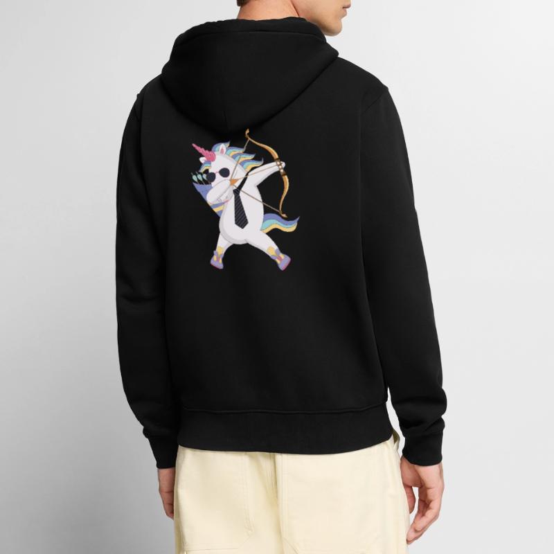 Dabbing Unicorn mit Pfeil und Bogen Geschenk Unisex Premium Bio Zip Hoodie