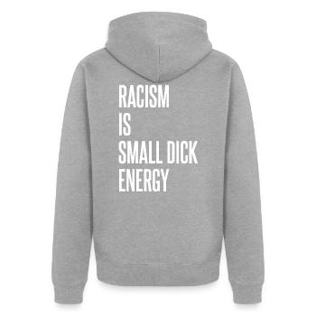 Racisme dit - Veste à capuche bio Premium Unisexe - gris chiné - Dos - Nico (187cm)