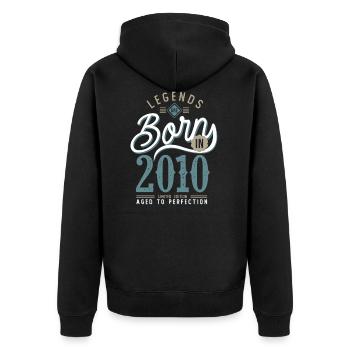 legends are born in 2010, Jubiläum 11 Jahre - Unisex Premium Bio Zip Hoodie - Schwarz - Hinten - Nico (187cm)