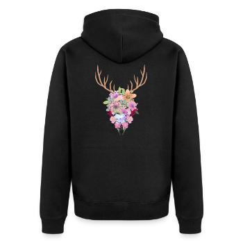 Blumen Geweih - Unisex Premium Bio Zip Hoodie - Schwarz - Hinten - Nico (187cm)