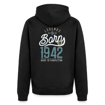 Legenden werden geboren 1942, 79. Geburtstag, 79 Jahre alt - Unisex Premium Bio Zip Hoodie - Schwarz - Hinten - Nico (187cm)