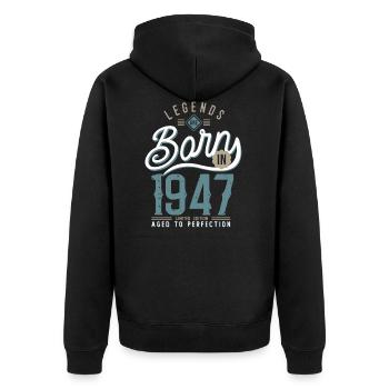 legends are born in 1947, anniversaire 75 ans - Veste à capuche bio Premium Unisexe - noir - Dos - Nico (187cm)