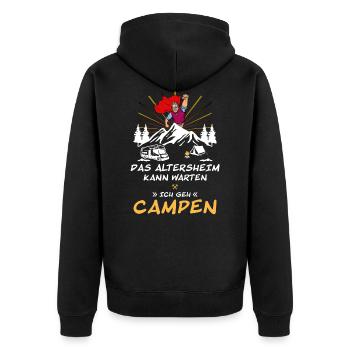 Das Altersheim Kann Warten Ich Geh Campen Rentner - Unisex Premium Bio Zip Hoodie - Schwarz - Hinten - Nico (187cm)