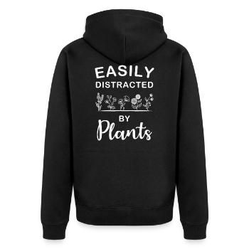 Easily Distracted By Plants Garden Gift - Unisex Premium Organic Zip Hoodie - black - Back - Nico (187cm)