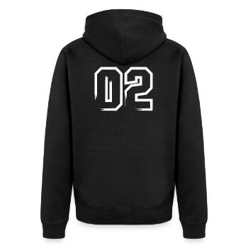 02 Zahl Typographie - Unisex Premium Bio Zip Hoodie - Schwarz - Hinten - Nico (187cm)