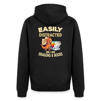 Easily Distracted By Dragons and Books Geschenk - Unisex Premium Bio Zip Hoodie - Schwarz - Hinten - Nico (187cm)