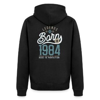 Legenden werden geboren 1984 Jubiläum - Unisex Premium Bio Zip Hoodie - Schwarz - Hinten - Nico (187cm)