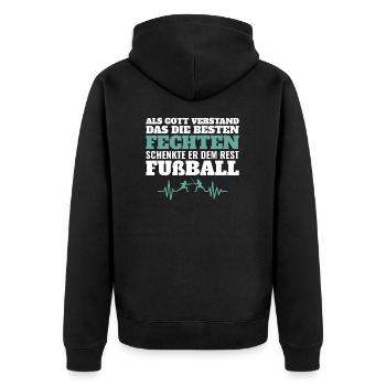 Fechten Fechter Verein Fußball Herzschlag Frequenz - Unisex Premium Bio Zip Hoodie - Schwarz - Hinten - Nico (187cm)