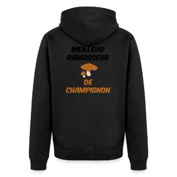 sweat champignon, automne, ramasseur, chasseur - Veste à capuche bio Premium Unisexe - noir - Dos - Nico (187cm)