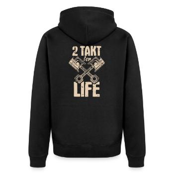 2 Takt for Life DDR Moped Pistons Oldschool - Unisex Premium Organic Zip Hoodie - black - Back - Nico (187cm)