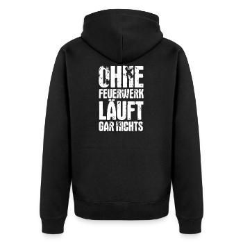 Feuerwerk Pyromane Silvester Pyro Pyrotechnik - Unisex Premium Bio Zip Hoodie - Schwarz - Hinten - Nico (187cm)